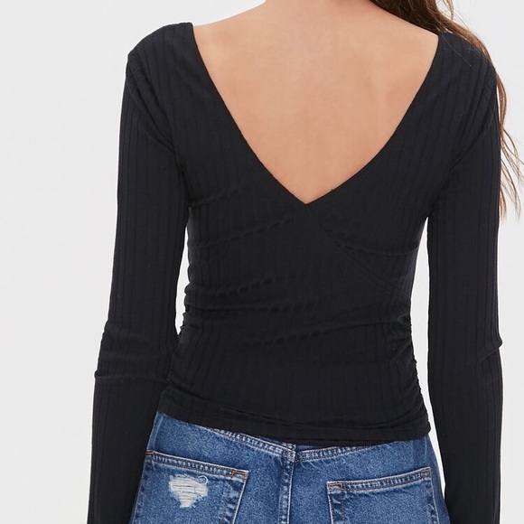 Forever 21 Black Ribbed Surplice Top - Picture 2 of 3